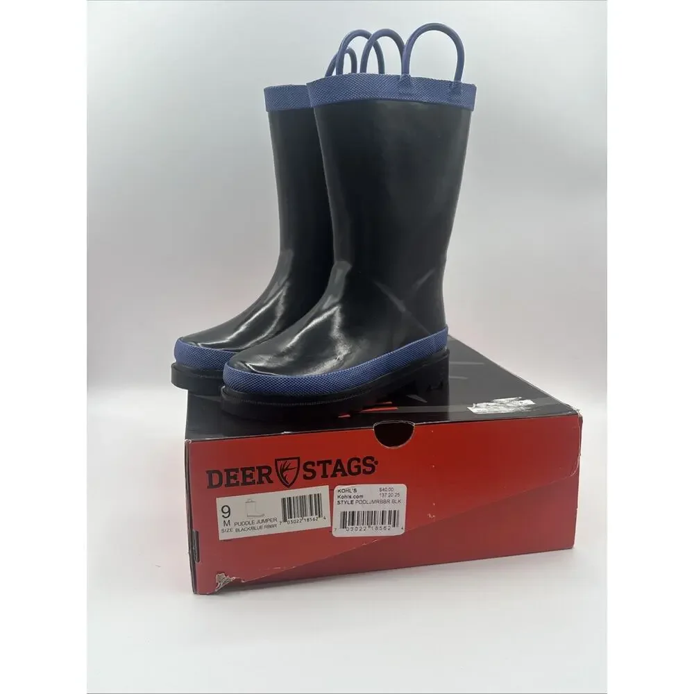 Deer Stags Cloudburst Kids Rain Boots Waterproof Little Boys‎ Size 9 Black/Blue
